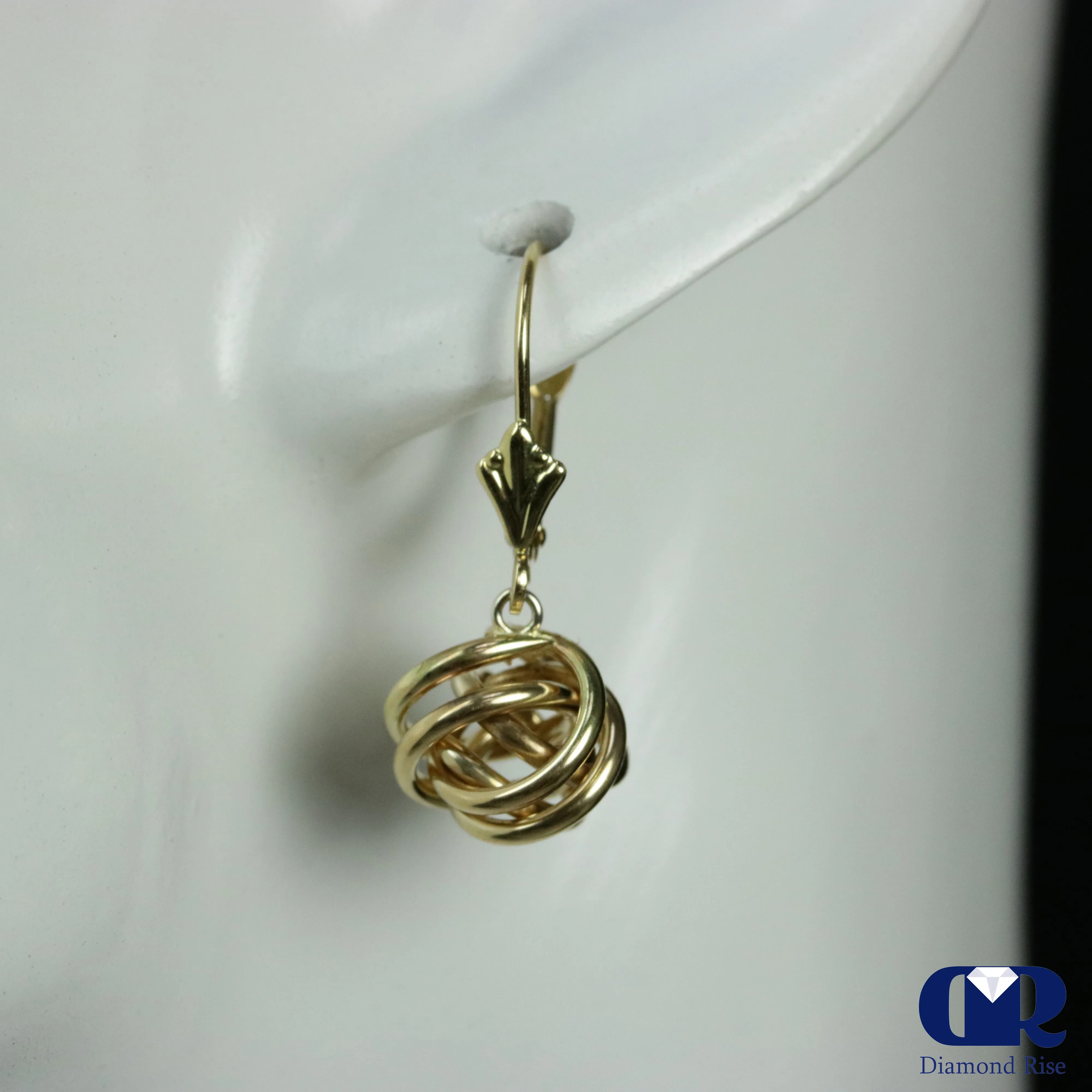 14K Yellow Gold Love Knot Dangle Earrings With Leverback