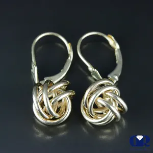 14K Yellow Gold Love Knot Dangle Earrings With Leverback