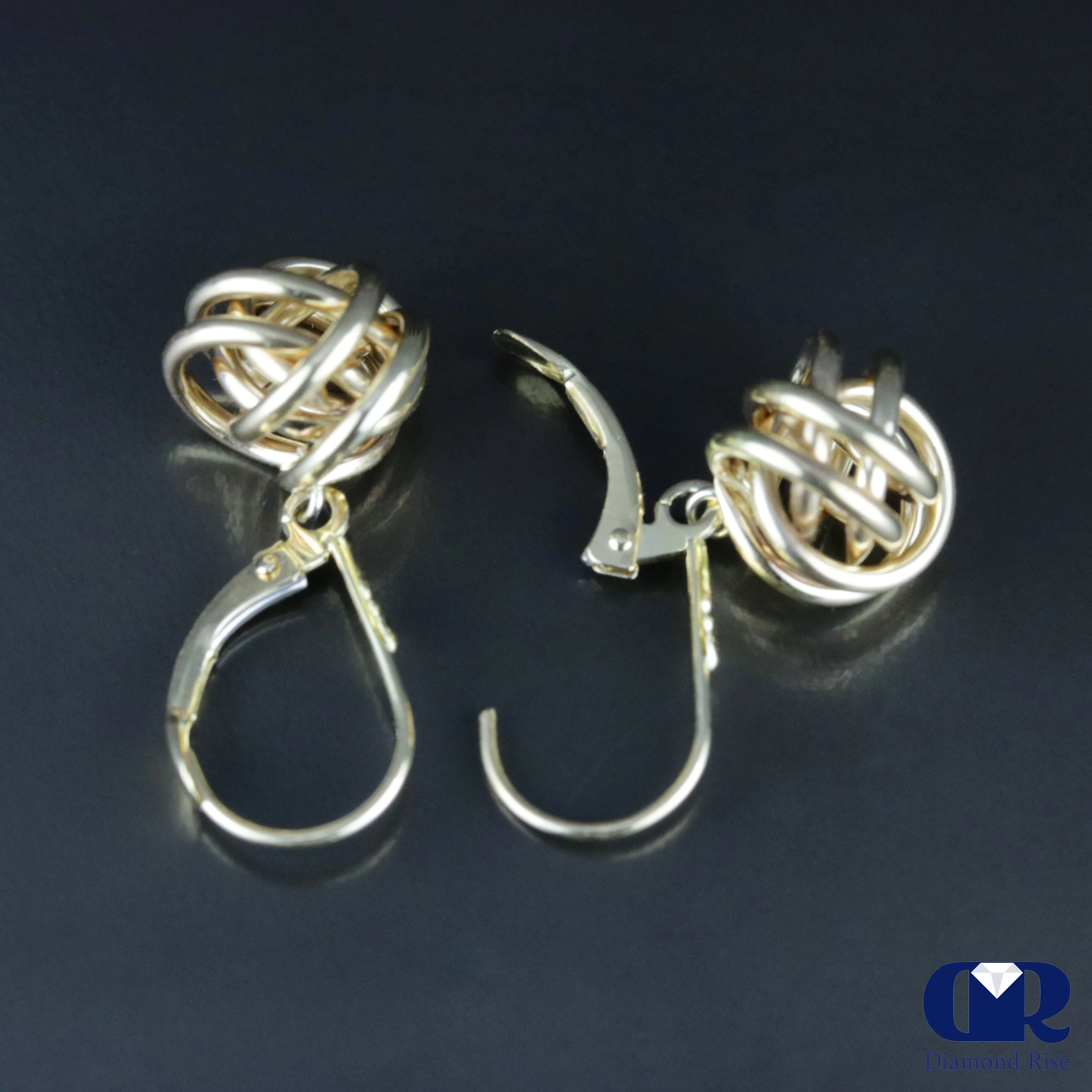 14K Yellow Gold Love Knot Dangle Earrings With Leverback