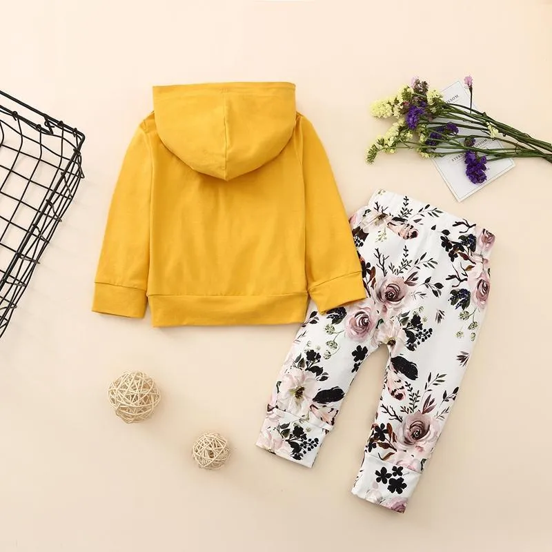 2-piece Floral Printed Hoodie & Pants for Baby Girl