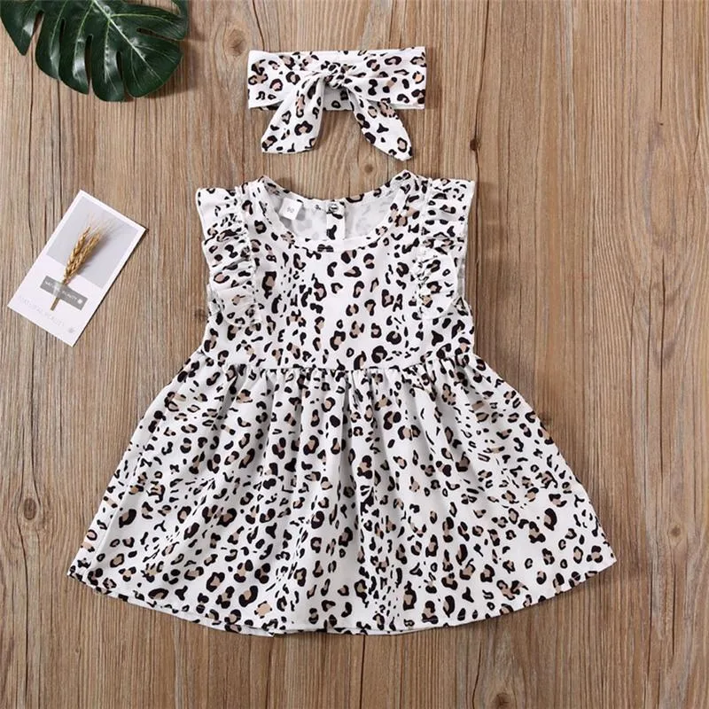 2-piece Leopard Pattern Dress & Headband for Toddler Girl Children's clothing wholesale