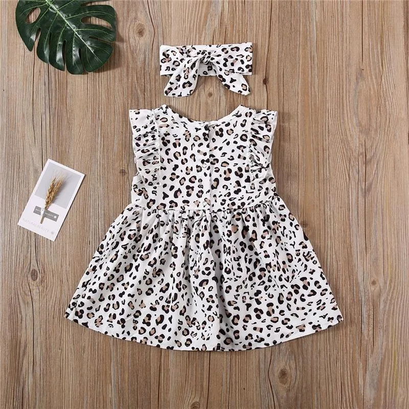 2-piece Leopard Pattern Dress & Headband for Toddler Girl Children's clothing wholesale