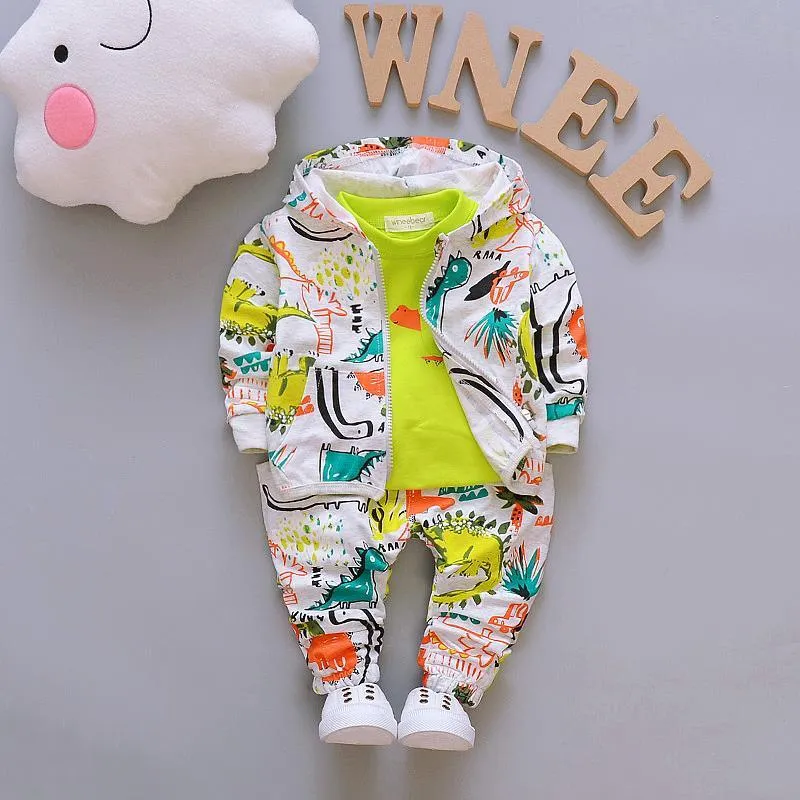 3-piece Floral Printed Hooded Coat & Sweatshirts & Pants for Children Boy