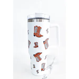 40 oz White Western Boot Tumbler