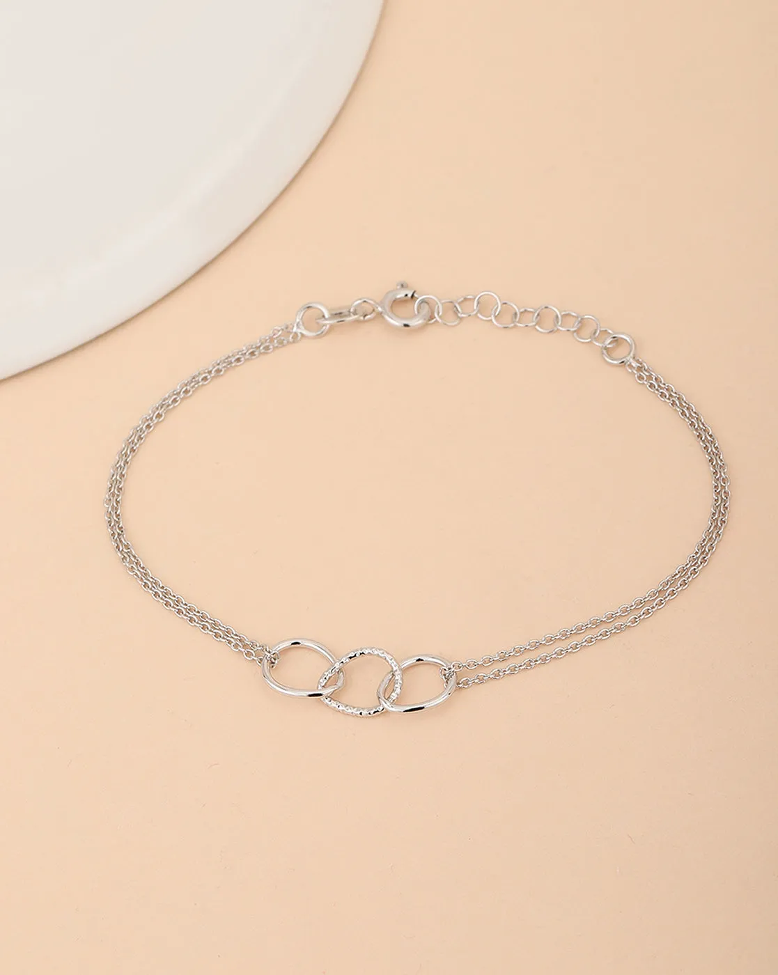 925 Sterling Silver Rhodium Plated Double Chain Adjustable Link Bracelet