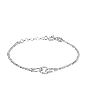 925 Sterling Silver Rhodium Plated Double Chain Adjustable Link Bracelet