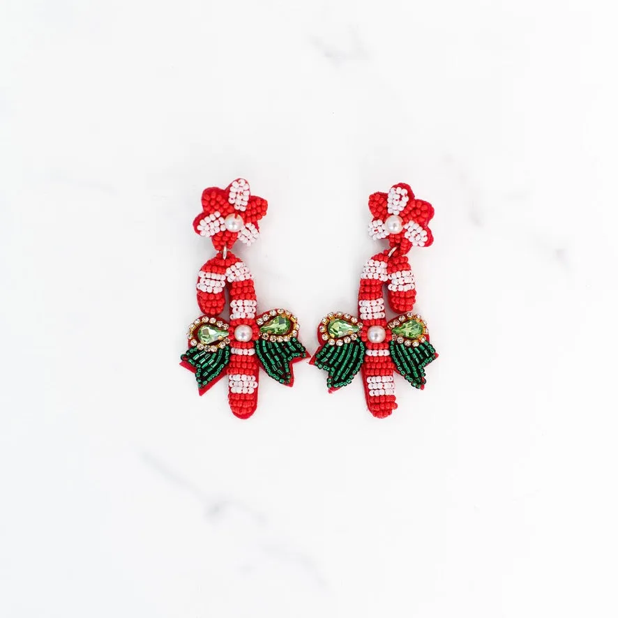 Beaded Candy Cane Earrings