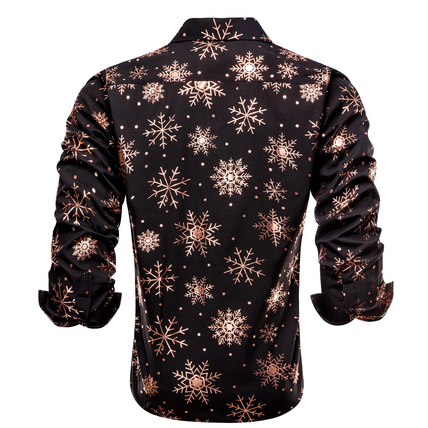 Black Christmas Rose Golden Snowflake Novelty Men's Long Sleeve Shirt