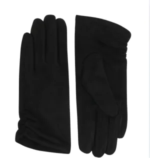 Black Faux Suede Gloves with Ruched Cuffs