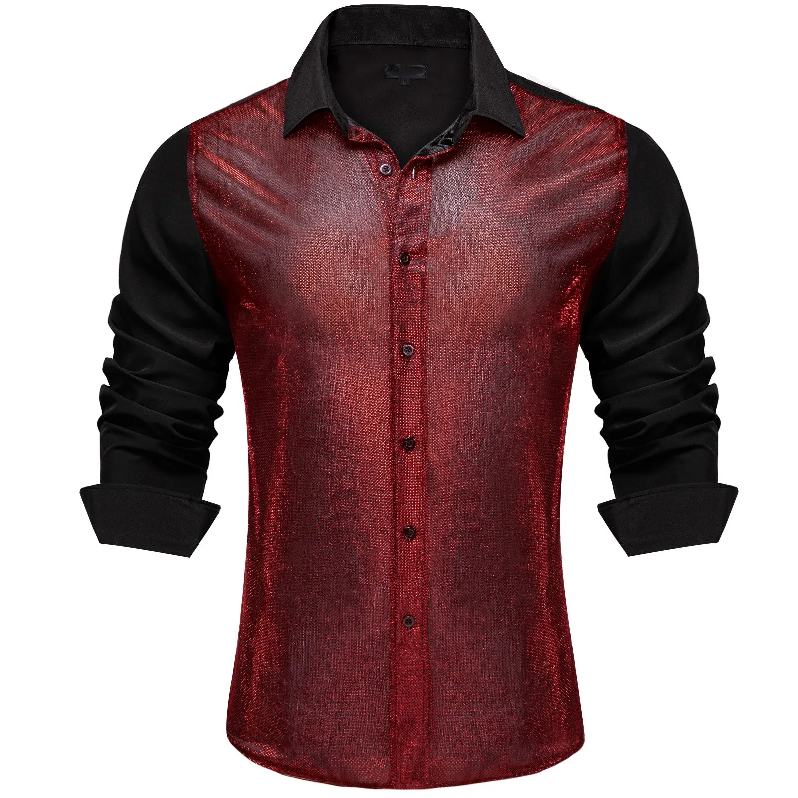 Black Silk Red Glitter Stitching Men's Shirt