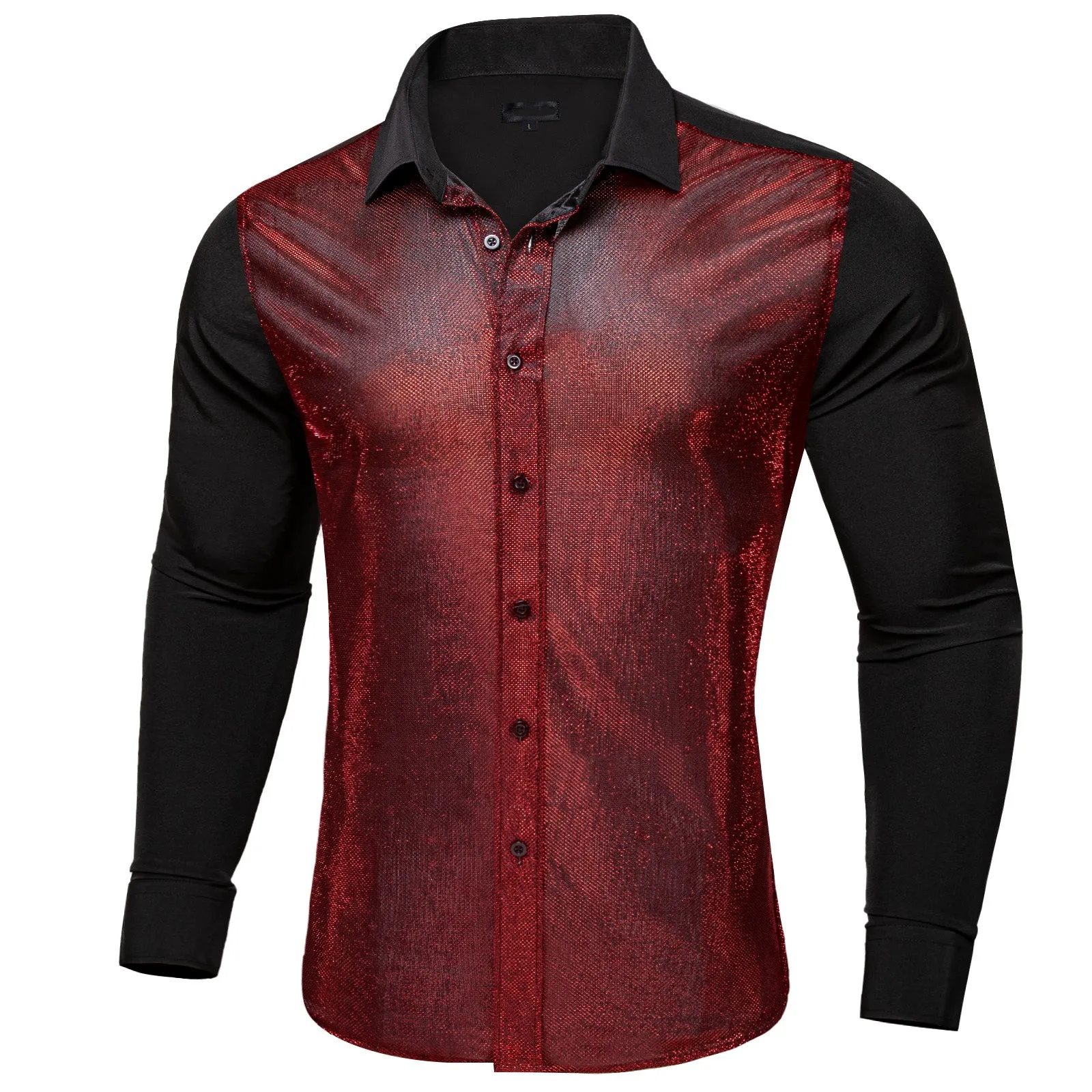 Black Silk Red Glitter Stitching Men's Shirt