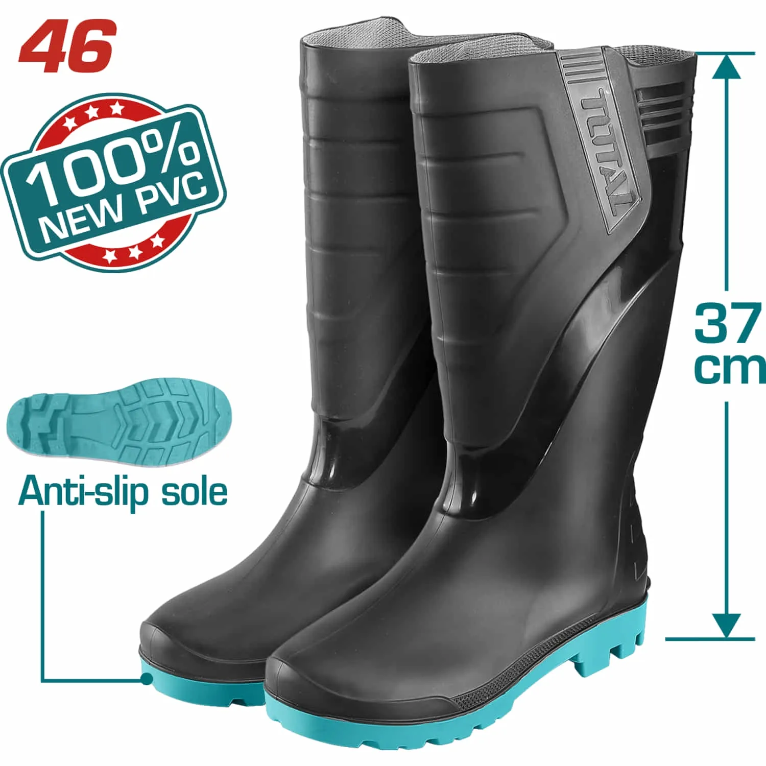 Botas De Caucho Altas Talla 46. 100% Resistente Al Agua. PVC. Suela Antiresbalante. Altura:37Cm (Par) Botas Industriales