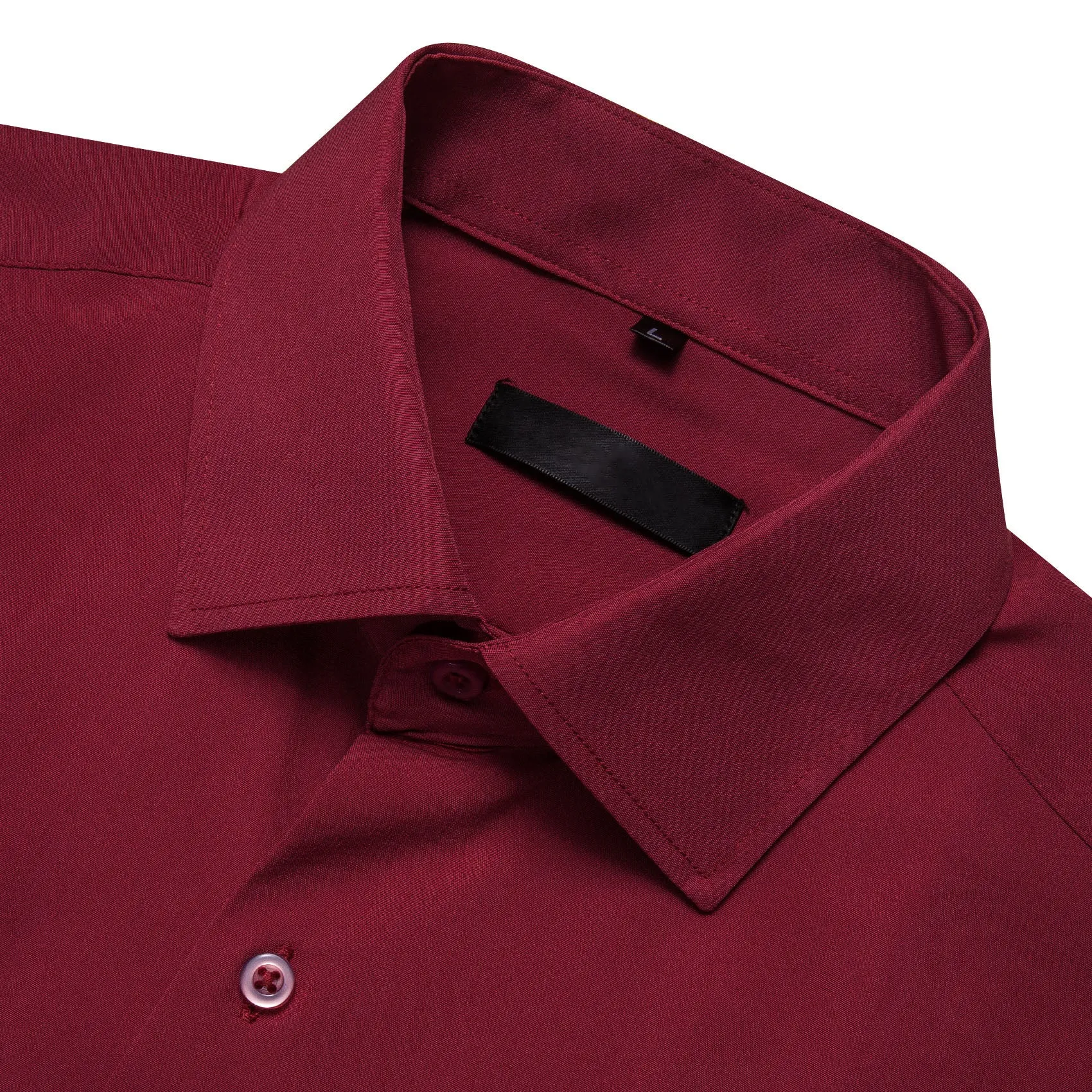 Burgundy Solid Silk Men's Long Sleeve Shirt