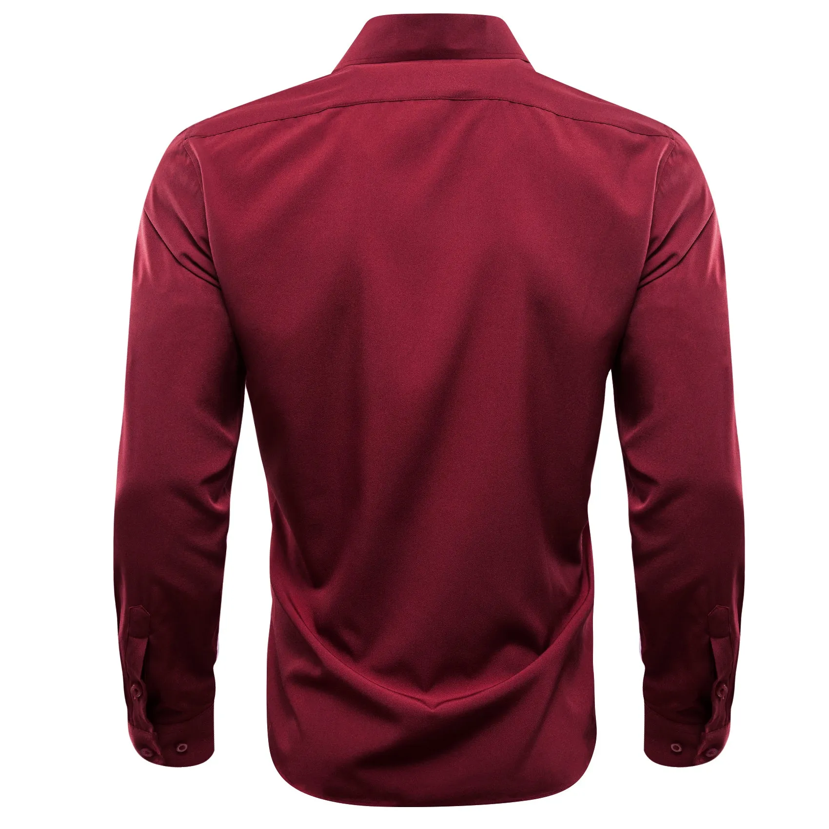 Burgundy Solid Silk Men's Long Sleeve Shirt