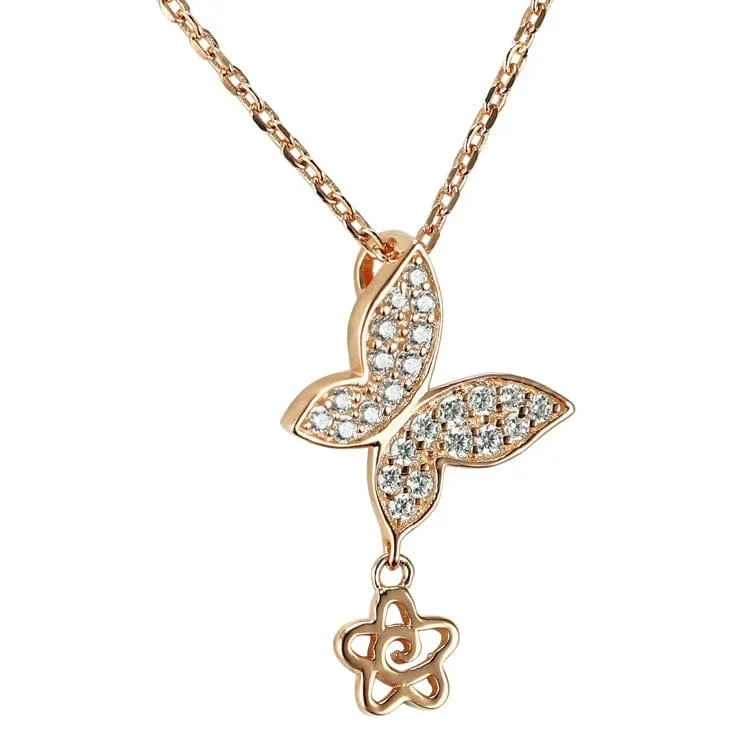 Butterfly Necklace with Cubic Zirconia Sterling Silver