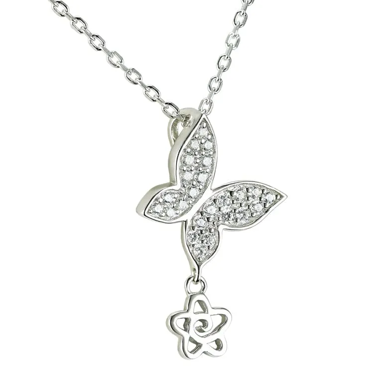 Butterfly Necklace with Cubic Zirconia Sterling Silver