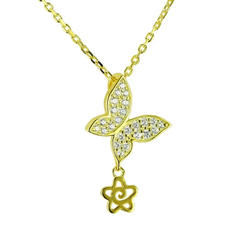 Butterfly Necklace with Cubic Zirconia Sterling Silver