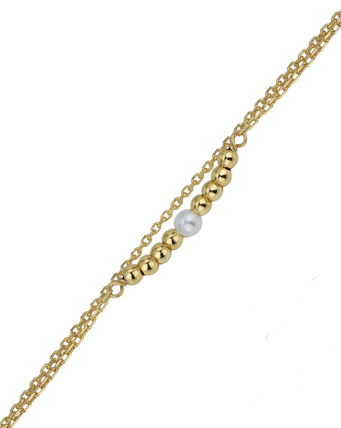 Carlton London 18Kt Gold Plated Double Layer Bracelet  With Gold Beads & Pearl