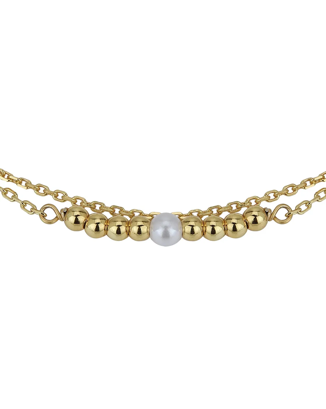 Carlton London 18Kt Gold Plated Double Layer Bracelet  With Gold Beads & Pearl