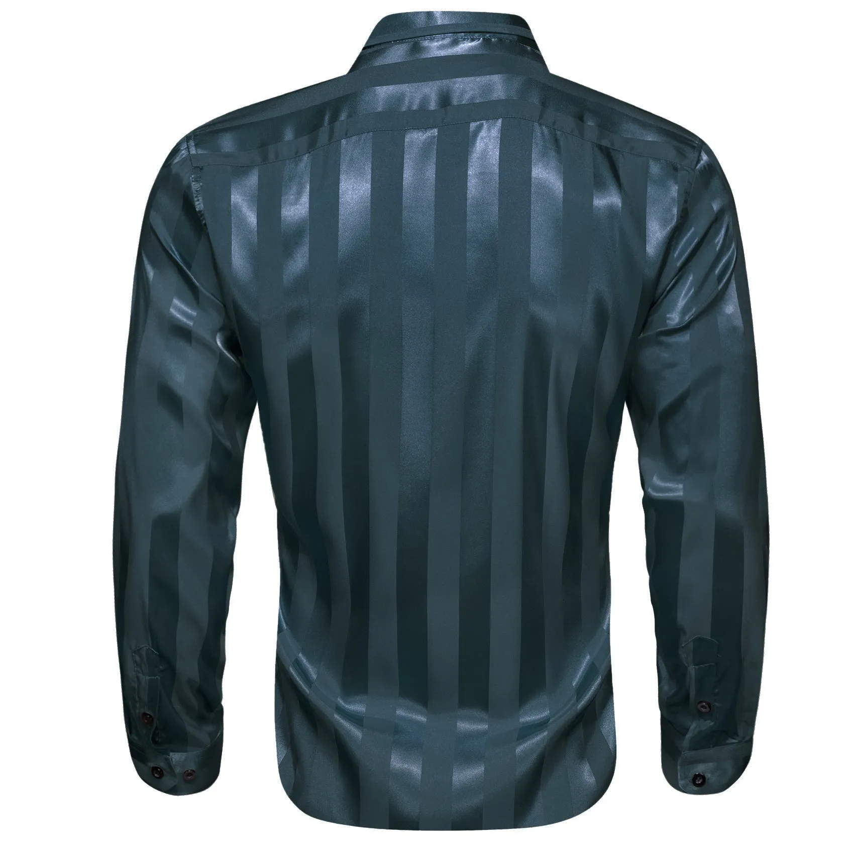 Casual Deep Teal Blue Striped Shiny Satin Men's Long Sleeve Shirt