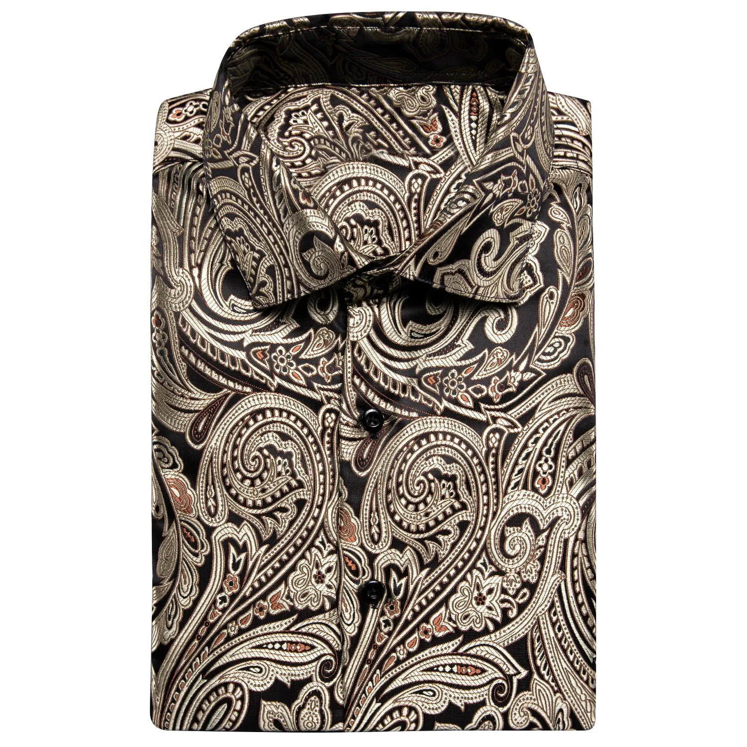 Champagne Black Paisley Silk Men's Short Sleeve Shirt