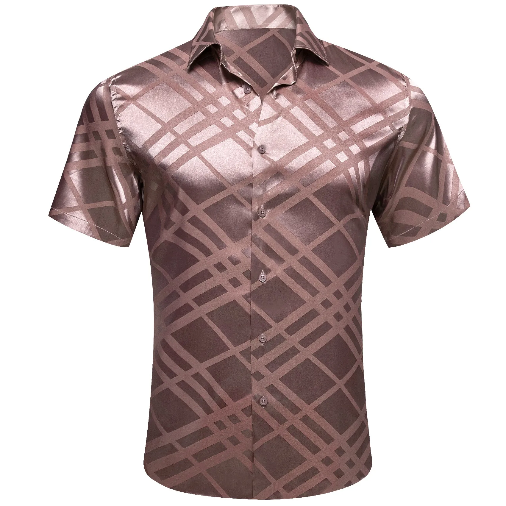 Champagne Plaid Silk Men's Short Sleeve Shirt