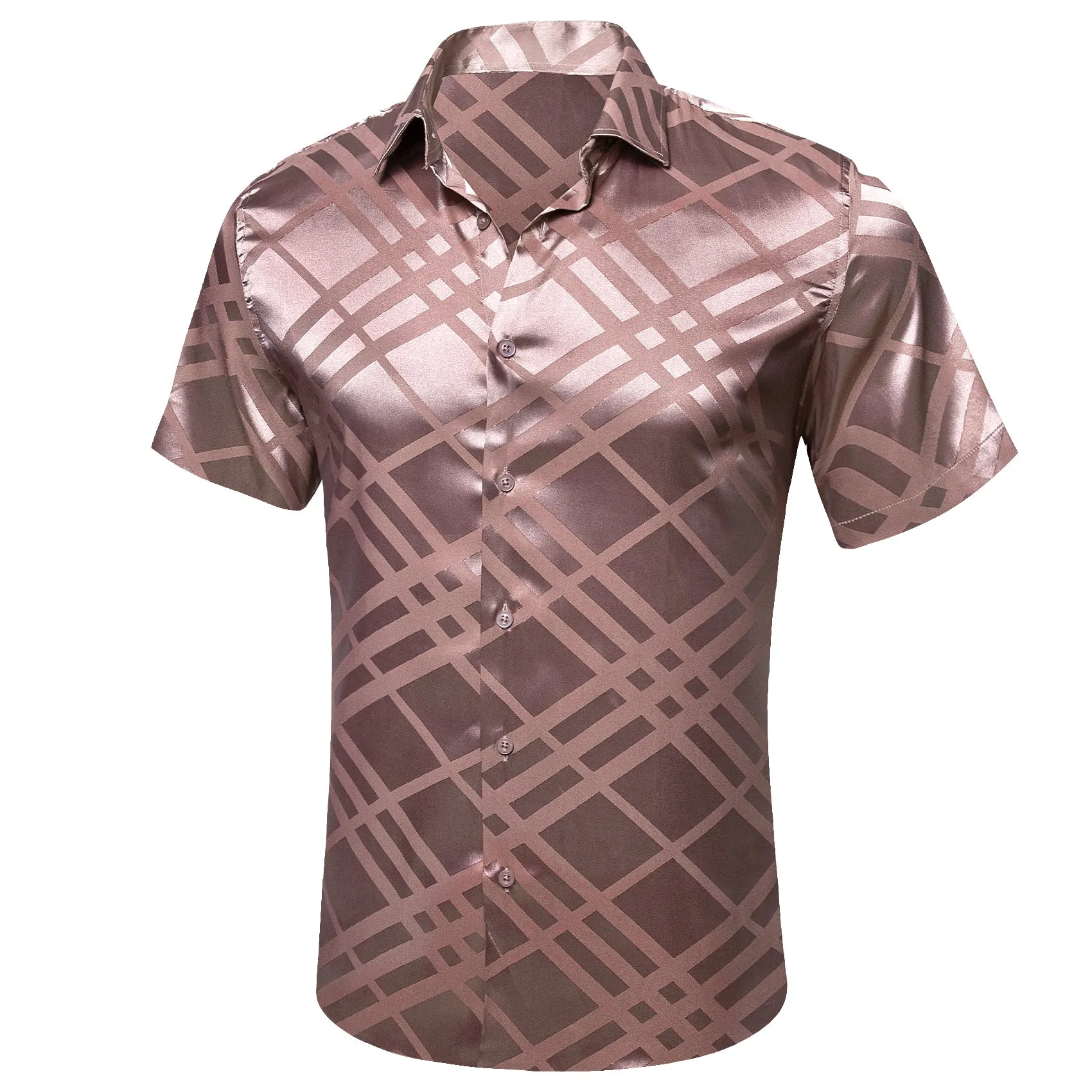 Champagne Plaid Silk Men's Short Sleeve Shirt