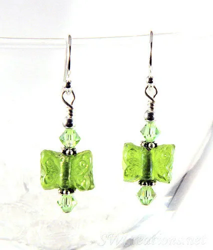 Charming Peridot Crystal Butterfly Earrings