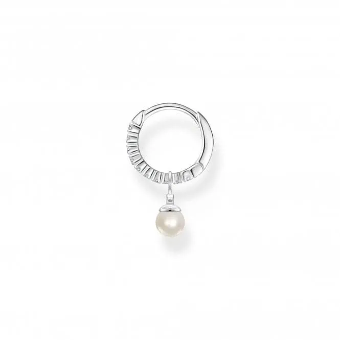 Charming Sterling Silver Pearl Single Hoop Earring CR702-167-14