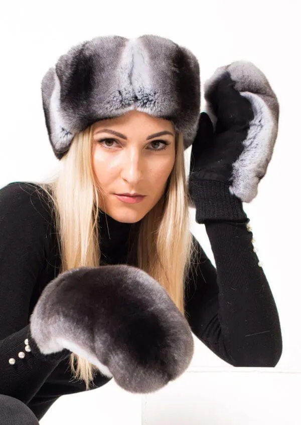 Chinchilla Fur And Leather Mittens