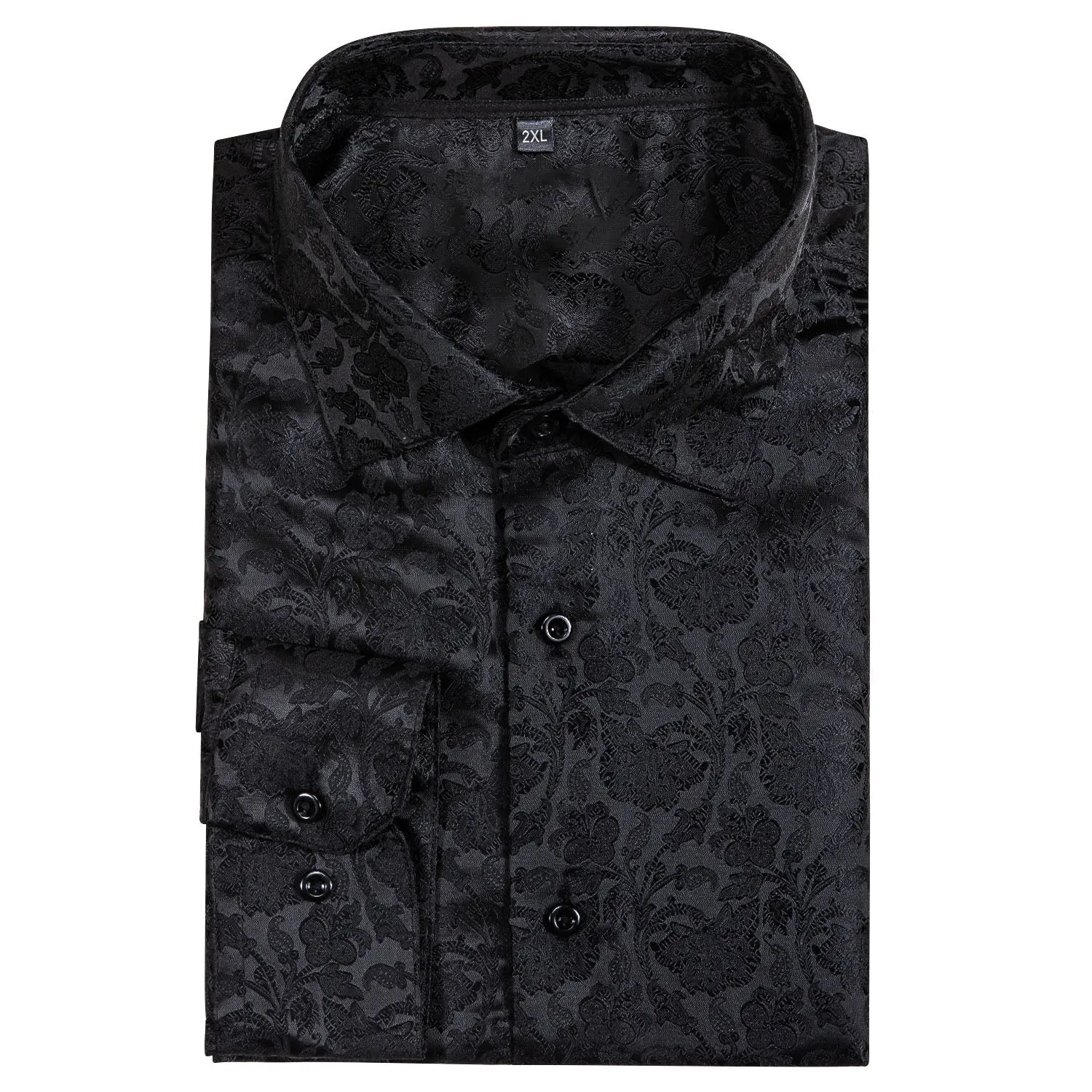 Classic Black Floral Silk Men's Long Sleeve Shirt