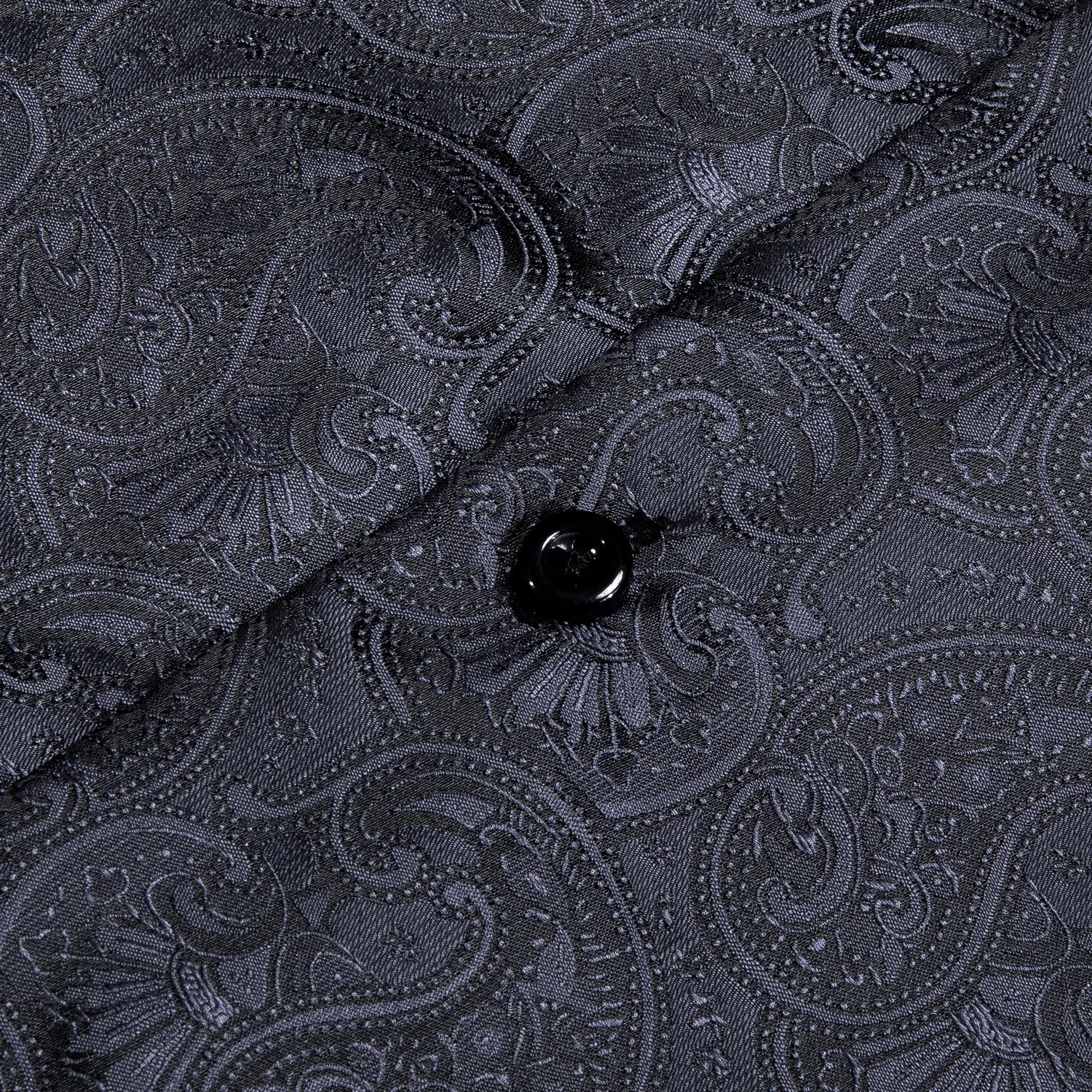 Classic Black Paisley Silk Men's Long Sleeve Shirt