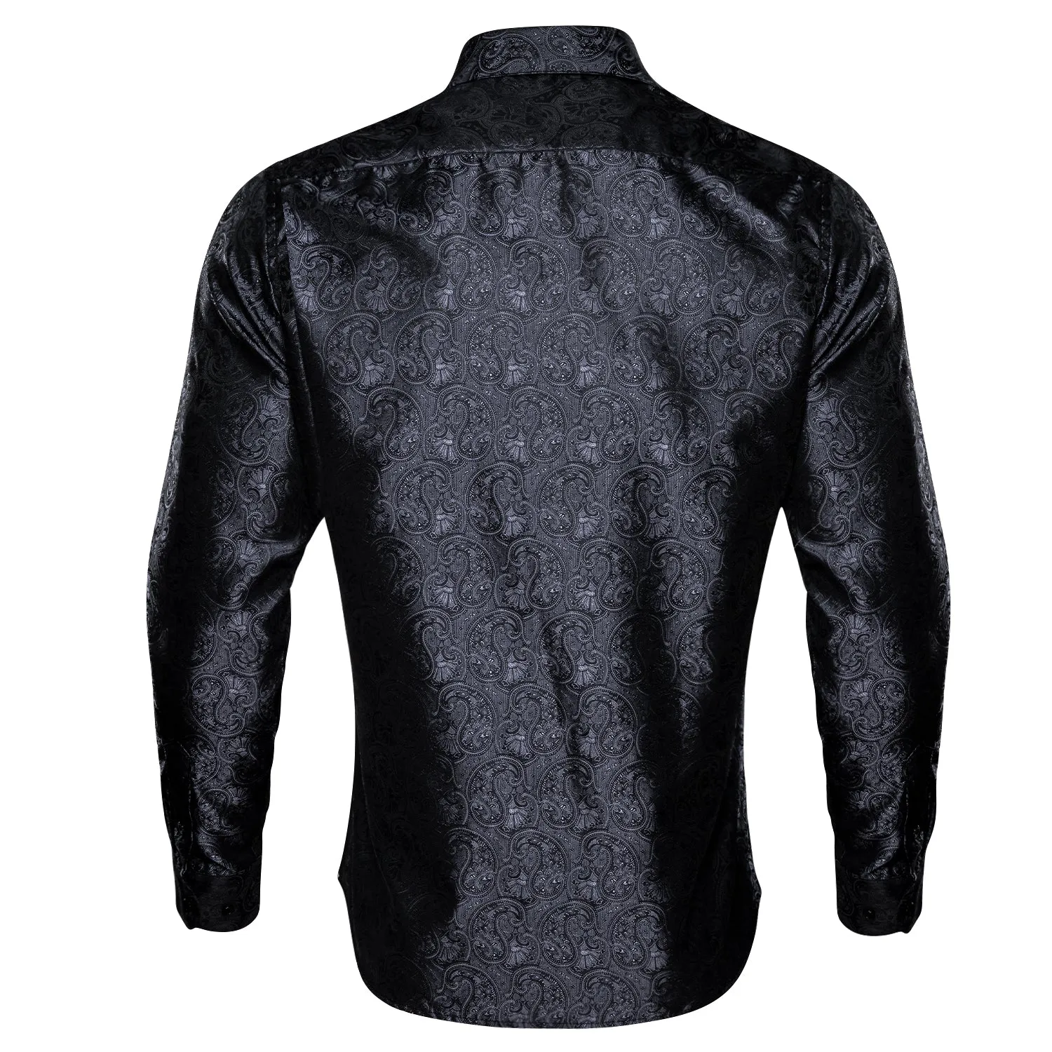 Classic Black Paisley Silk Men's Long Sleeve Shirt