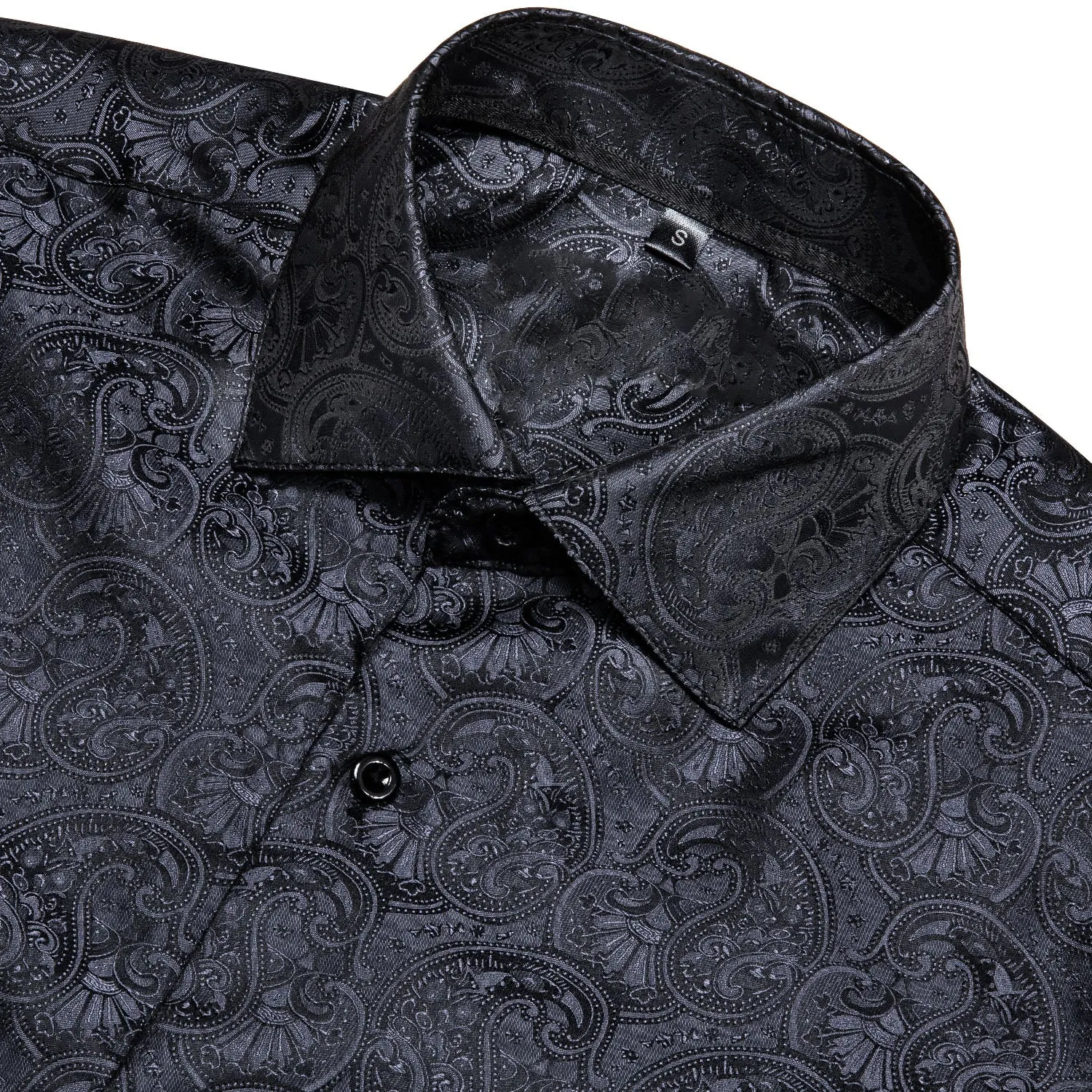 Classic Black Paisley Silk Men's Long Sleeve Shirt