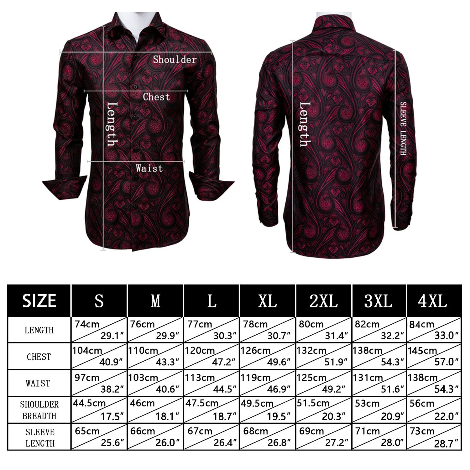 Classic Black Paisley Silk Men's Long Sleeve Shirt