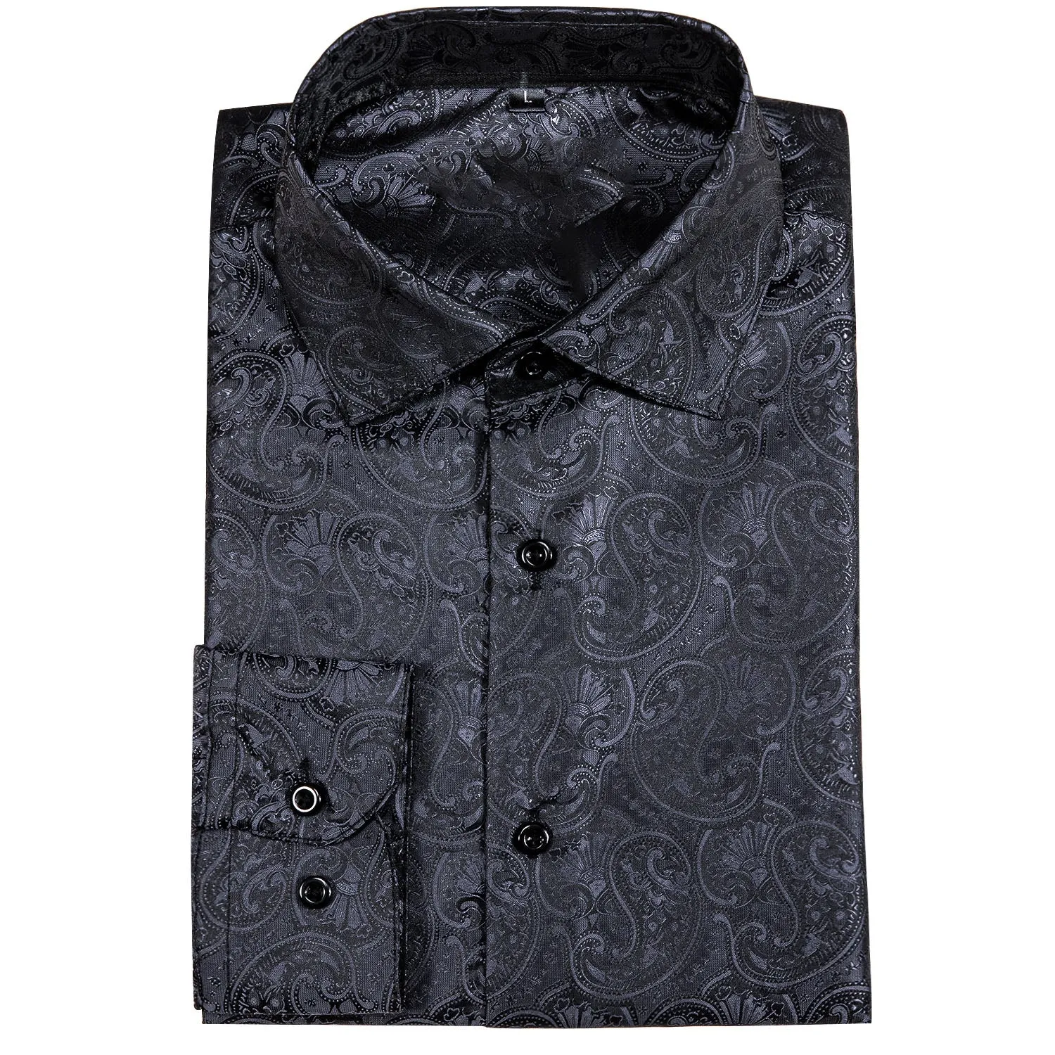 Classic Black Paisley Silk Men's Long Sleeve Shirt