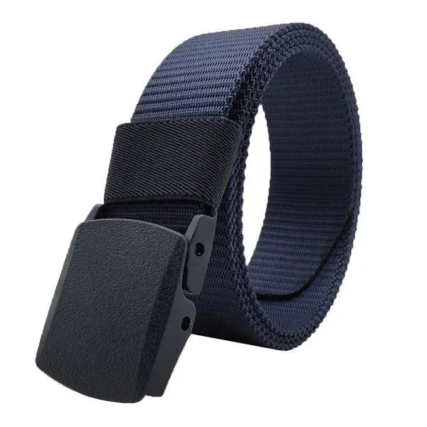 Classy Men Navy Blue Web Belt With Plastic Buckle