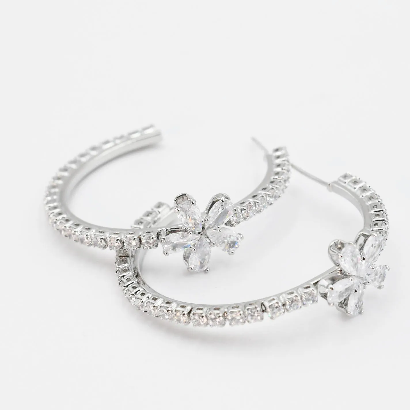 Crystal Flower Hoop Silver F26