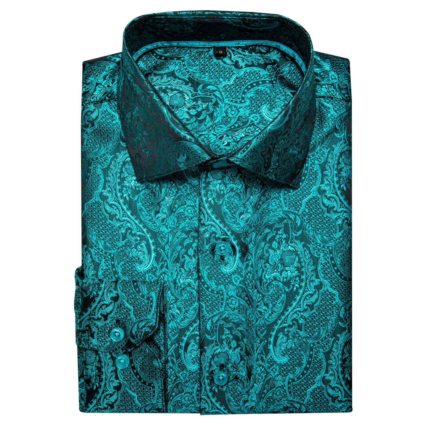 Dark Cyan Floral Silk Men's Long Sleeve Shirt