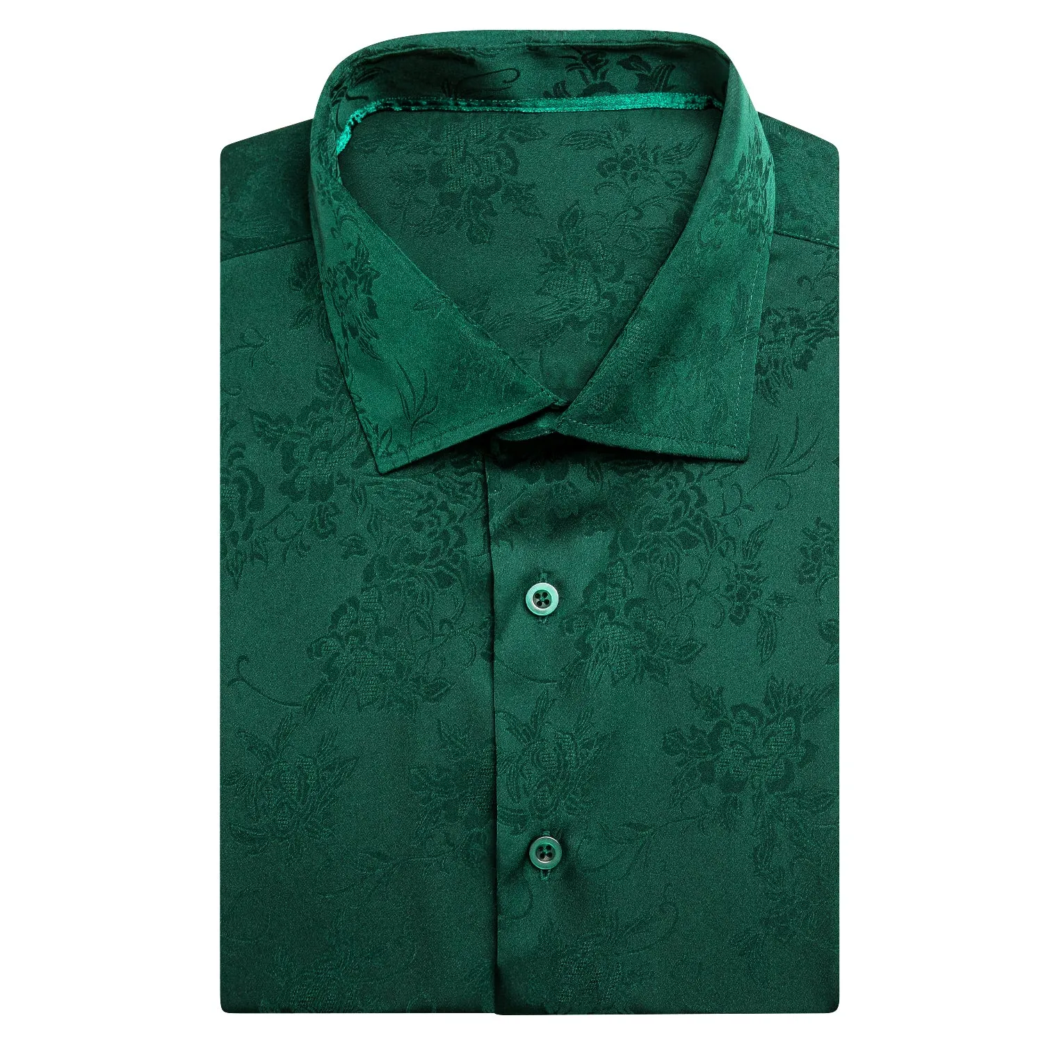 Dark Green Floral Silk Men's Short Sleeve Shirt