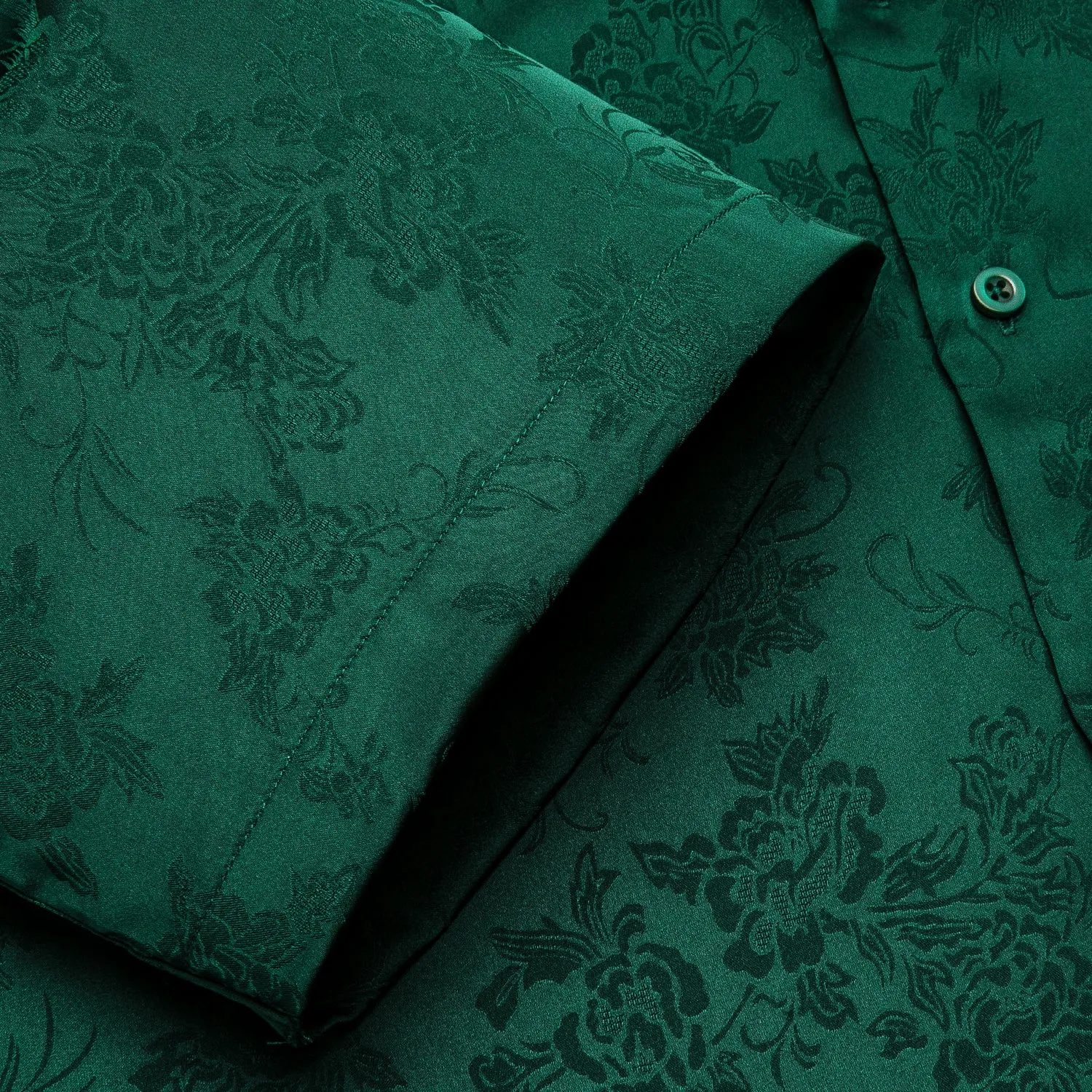 Dark Green Floral Silk Men's Short Sleeve Shirt