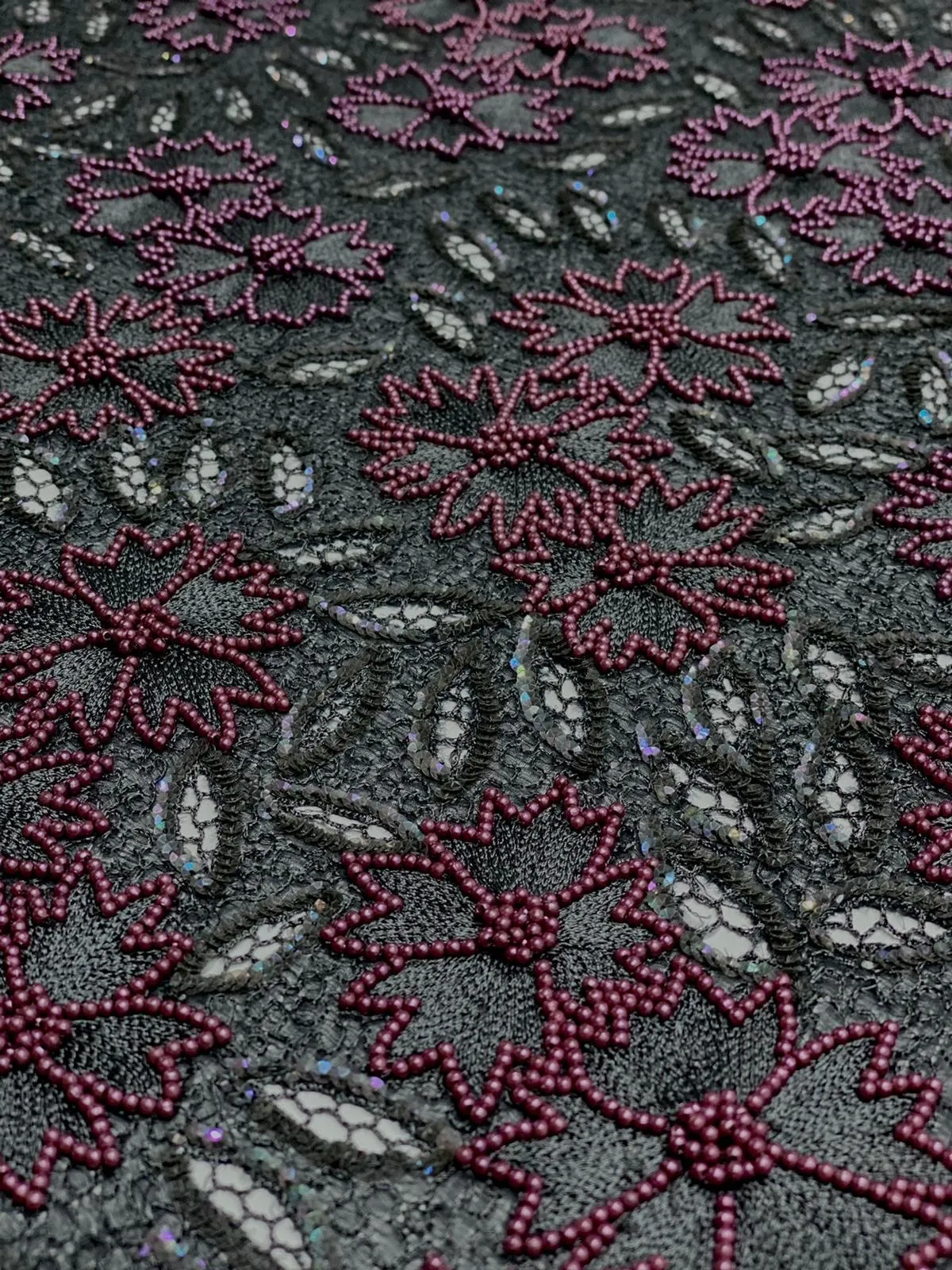 Dark Grey Sequin & Beads On Silk Chiffon JEC-114-11 Fabric