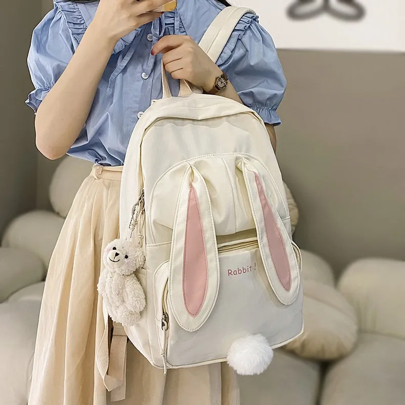 deanwangkt  Cute Rabbit Young Girl School Backpack Female Large Capacity Kawaii Back Pack Mochila Pink Women Bagpack Nylon Cartoon Schoolbag