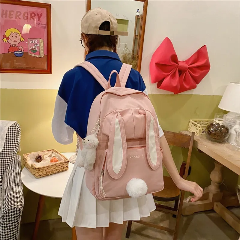 deanwangkt  Cute Rabbit Young Girl School Backpack Female Large Capacity Kawaii Back Pack Mochila Pink Women Bagpack Nylon Cartoon Schoolbag