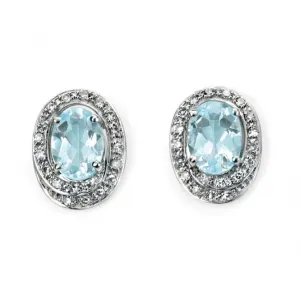 Elements 9ct White Gold Diamond Rounds Oval Aquamarine Earrings GE658TZ475