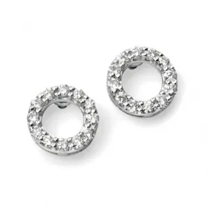 Elements 9ct White Gold Open Circle Pave Earrings GE968