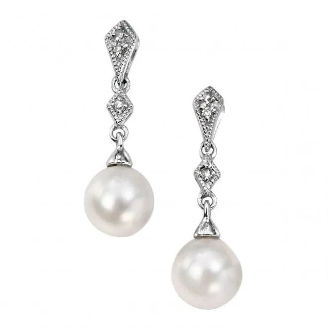 Elements White Gold Fresh Water Pearl Diamonds Drop Earrings GE807WZ475