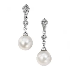 Elements White Gold Fresh Water Pearl Diamonds Drop Earrings GE807WZ475