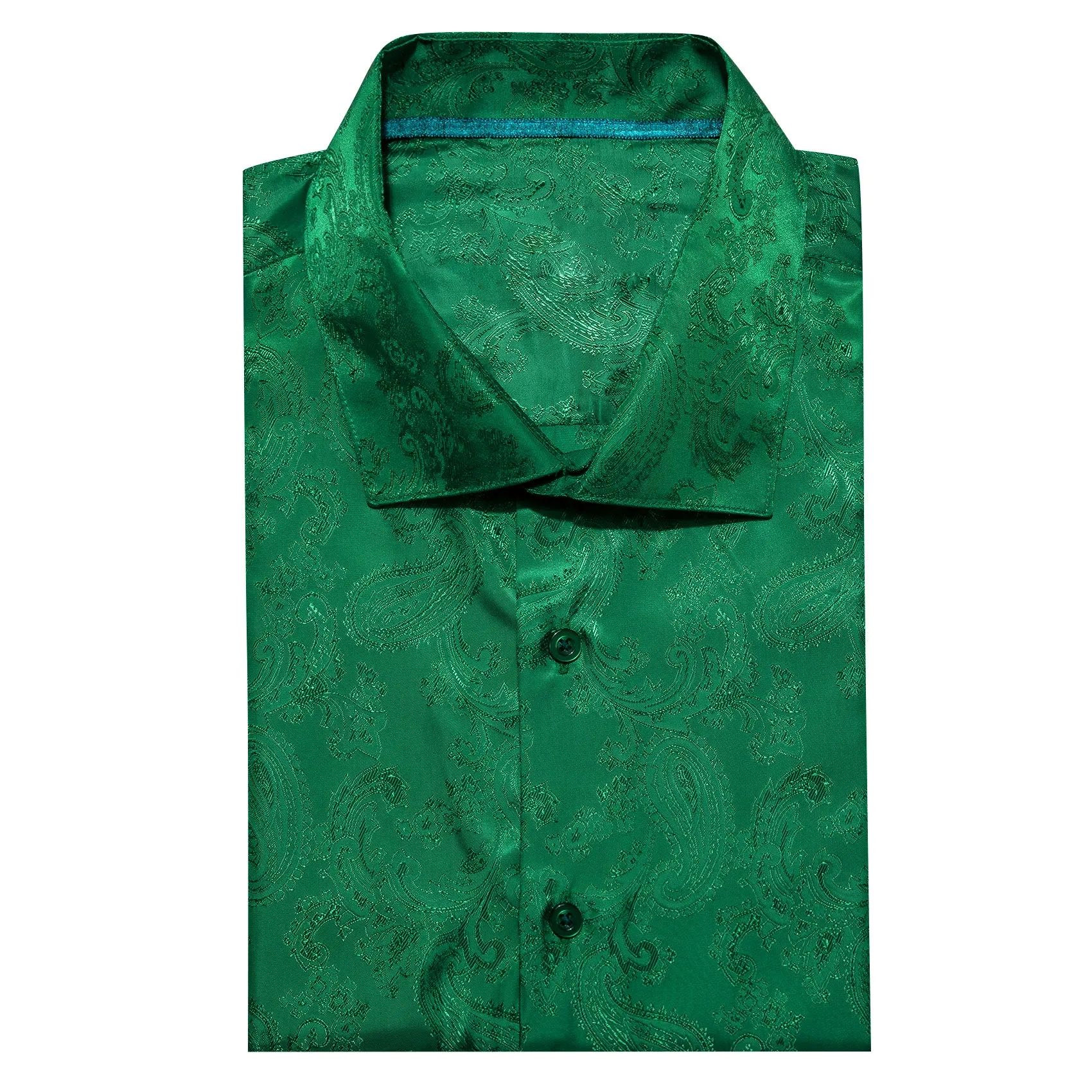 Emerald green Paisley Style Casual Silk Men's Long Sleeve Button Shirt