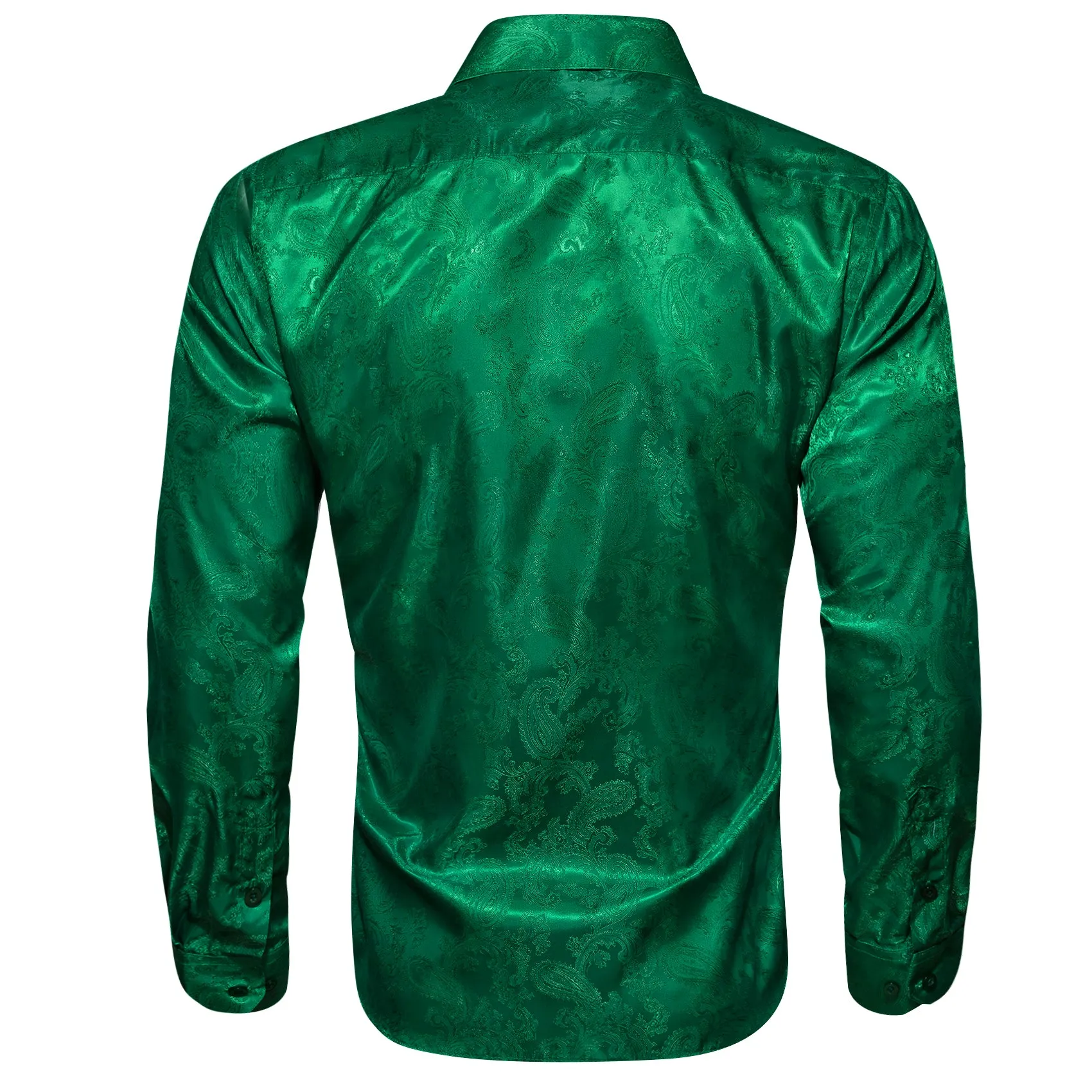 Emerald green Paisley Style Casual Silk Men's Long Sleeve Button Shirt